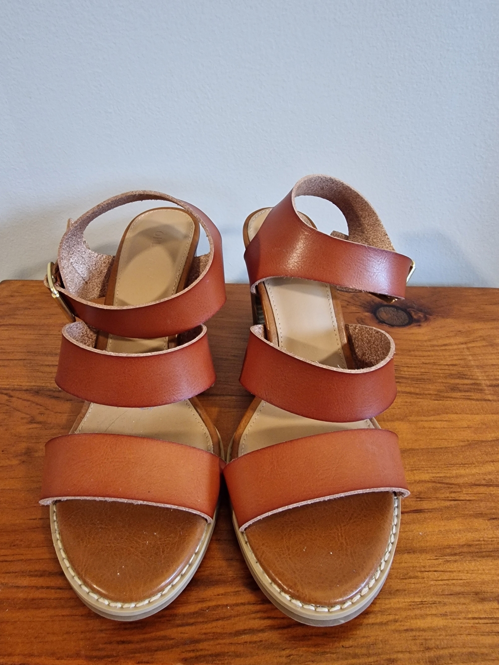Old Navy Brown Triple-Strap Platform Sandals, Size US 7